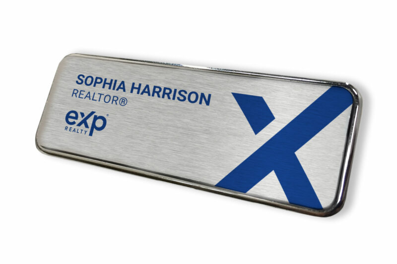 eXp Realty | 1x3 Framed Silver/ Blue Name Tag w/ Big X Logo
